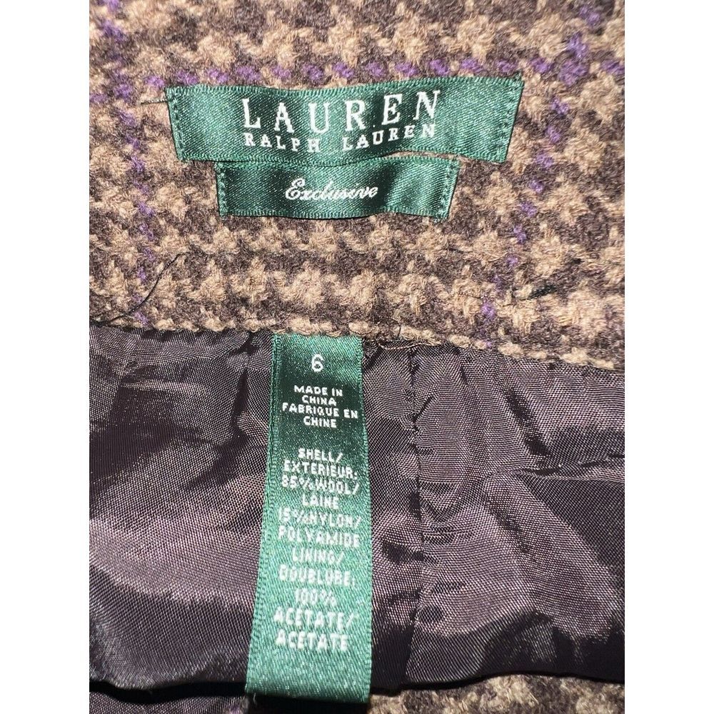 Lauren Ralph Lauren Exclusive 6 Brown‎ Houndstooth Wool Lined Skirt Office Siren - Picture 4 of 7
